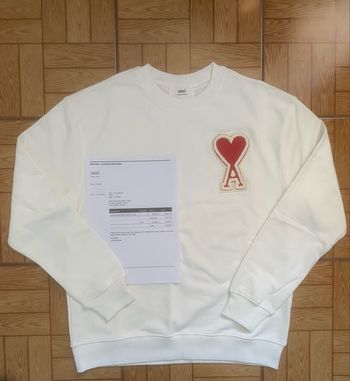 Pull Ami Paris - Blanc Cœur Rouge - Taille M