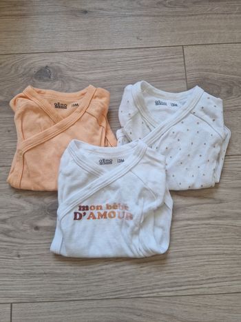 Lot de 3 bodies bébé Gemo manches courtes 3 mois