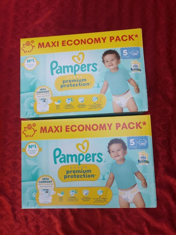2 cartons de couches Pampers premium protection T5 taille 5