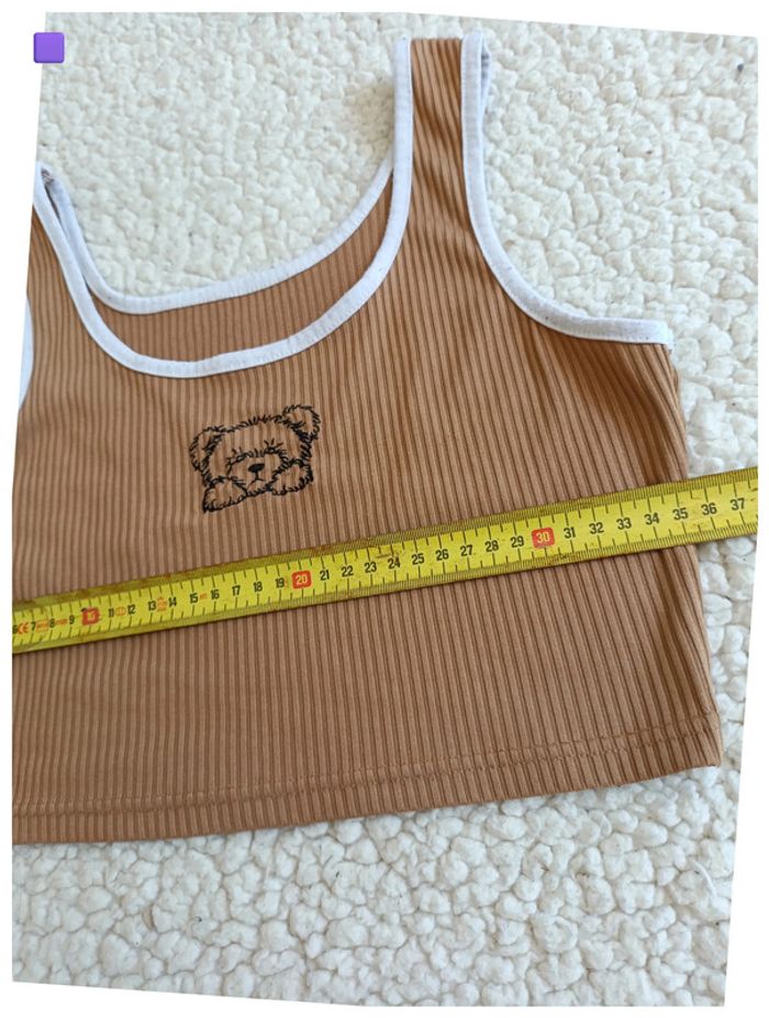 Crop top camel à ourlets blancs et motif nounours – cute, y2k, basique - photo numéro 4