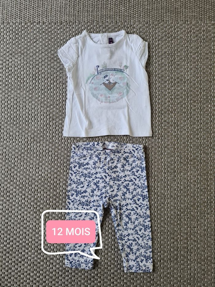 Ensemble "papillons et canard" bleu/blanc - 12 mois