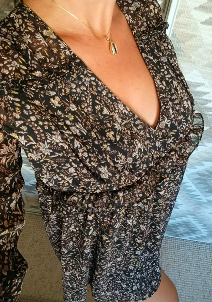 Robe Zara fleuri en voile, légère fluide S style babydoll - photo numéro 3