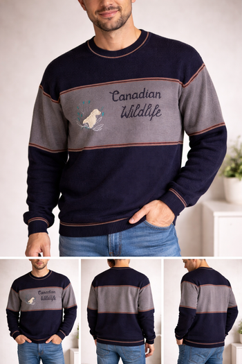 Pull marine et gris Canadian Wildlife Taille XL