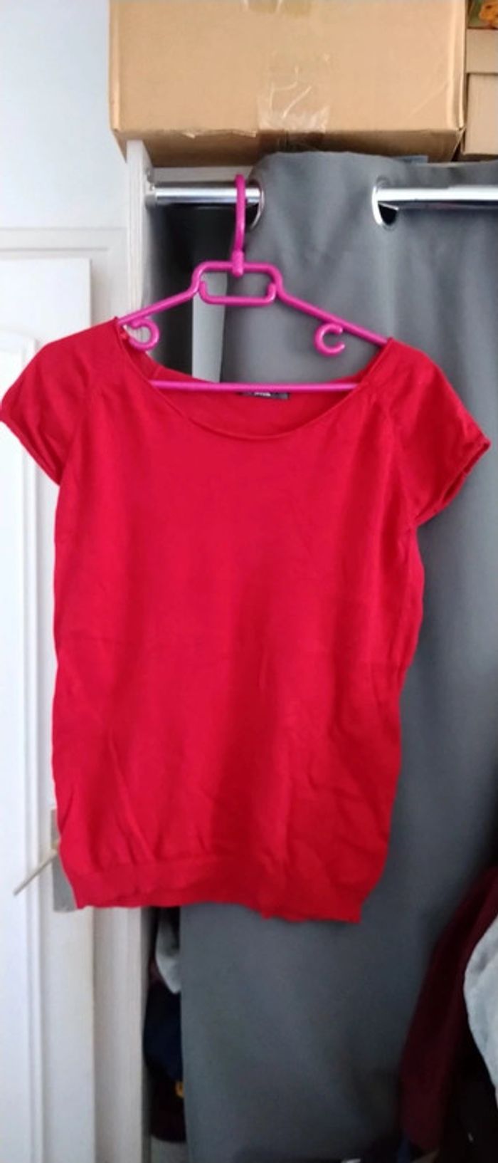 Pull manches courtes col rond rouge femme L mim