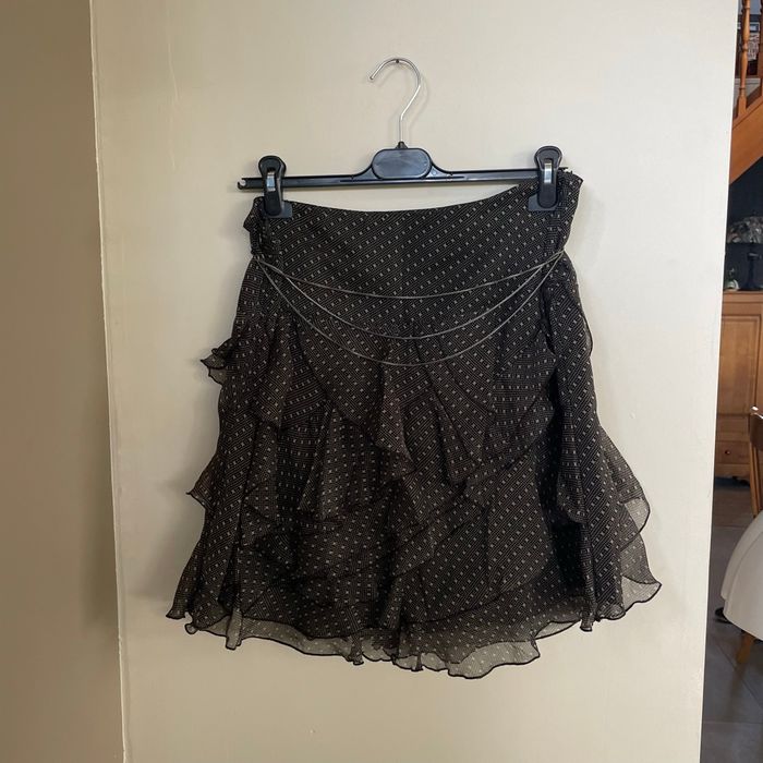 Jupe noire à volants DDP Taille L imprimé graphique doublée made in France V057 - photo numéro 2