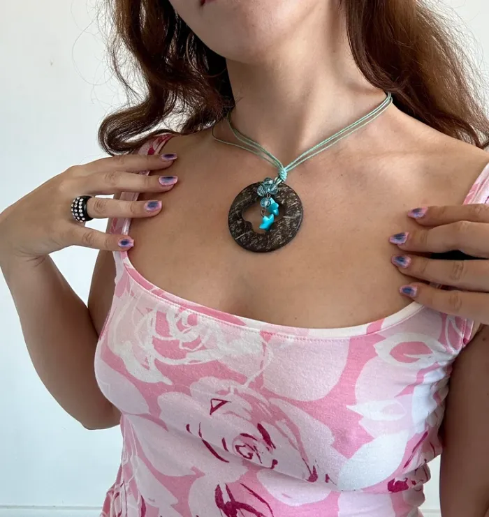 Collier vintage Y2K bleu à perles et pendentif années 2000 - photo numéro 5