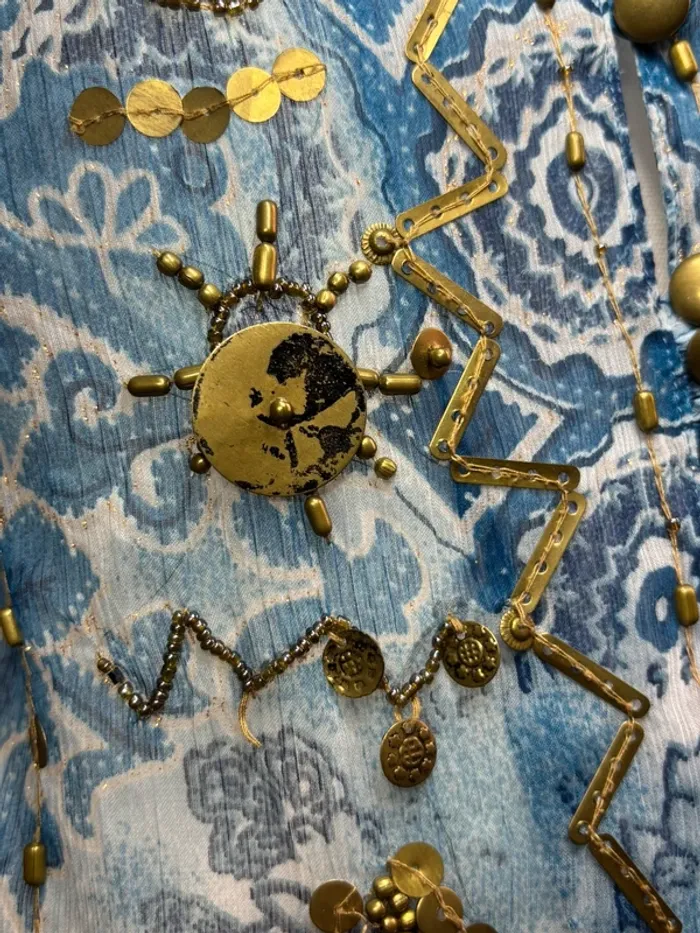 Blouse transparente bohème bleue à sequins dorés – earthygirl ethnique bohemian chic – taille unique - photo numéro 8