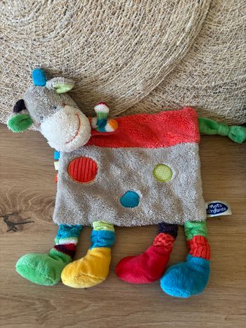 Neuf doudou plat vache multicolore mots d enfants