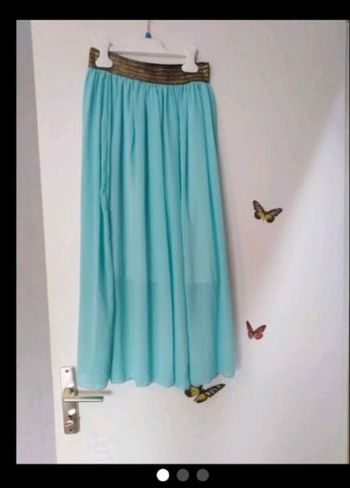 Jupe longue femme bleu turquoise mi saison, voilage, tulle, taille 36/38