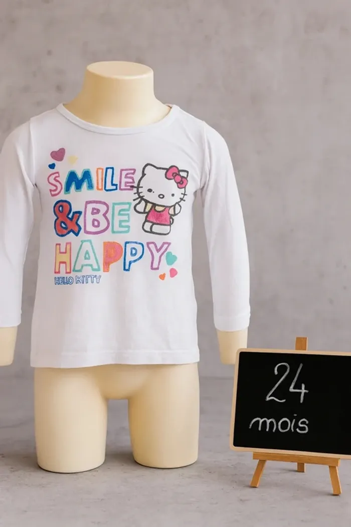 T-shirt manches longues blanc - Taille 24 mois - Hello Kitty - photo numéro 2