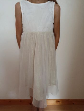 Robe fille fête mariage tulle blanc et jupon or Vertbaudet 5 ans