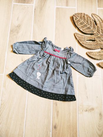 👗Orchestra - Robe à manches longues gris chiné liseré et noeud rouge Taille 6 mois