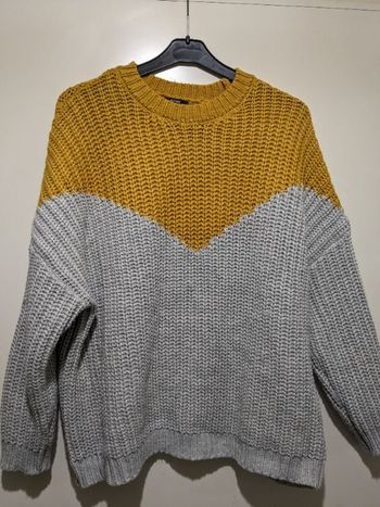 Beau pull hiver Kiabi gris, moutarde. Taille 38