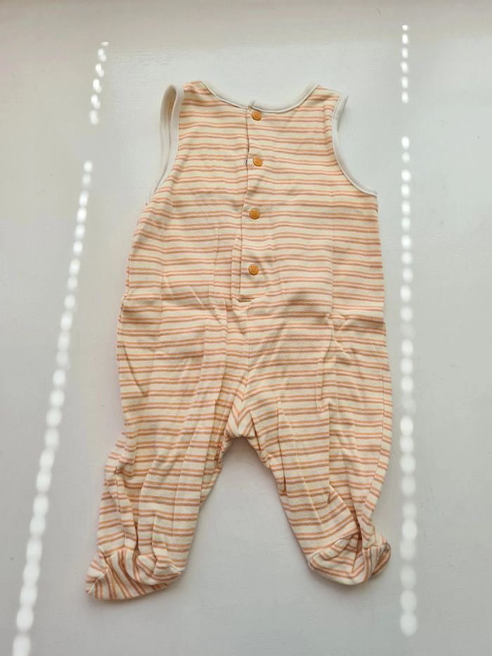 Body grenouillère Prénatal jaunde, rayée orange et marron sans manches avec pieds, bébé 1-3 mois - photo numéro 2