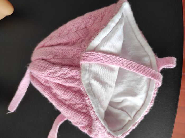 Bonnet bébé fille 1 mois en coton doublé – torsade rose - photo numéro 2