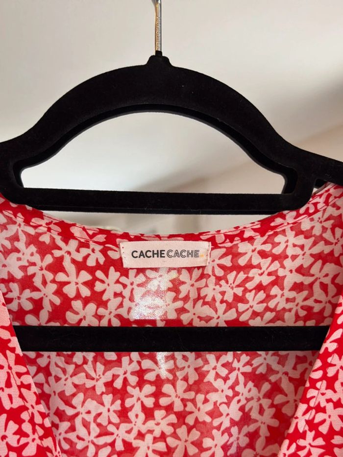 Robe courte rouge imprimé floral blanc Cache Cache taille 40 - photo numéro 3