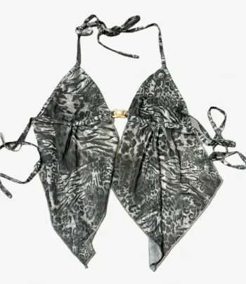 🌼Top corto sin espalda con estampado de leopardo con abertura