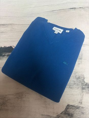 Sweat col V nid d’abeille Lacoste taille L bleu éclair/ciel