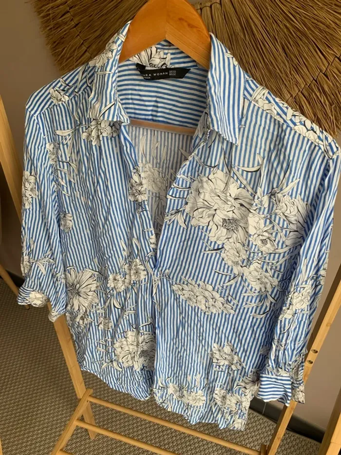 Blouse rayée fleurie Zara taille XS - photo numéro 3