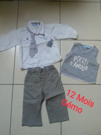 Ensemble pantalon chemise manches longues, cravate et pull sans manche 12 mois Gémo