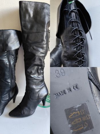 Bottes hautes cavalier ou cuissardes pointure 39 en cuir noir talon 7.5cm