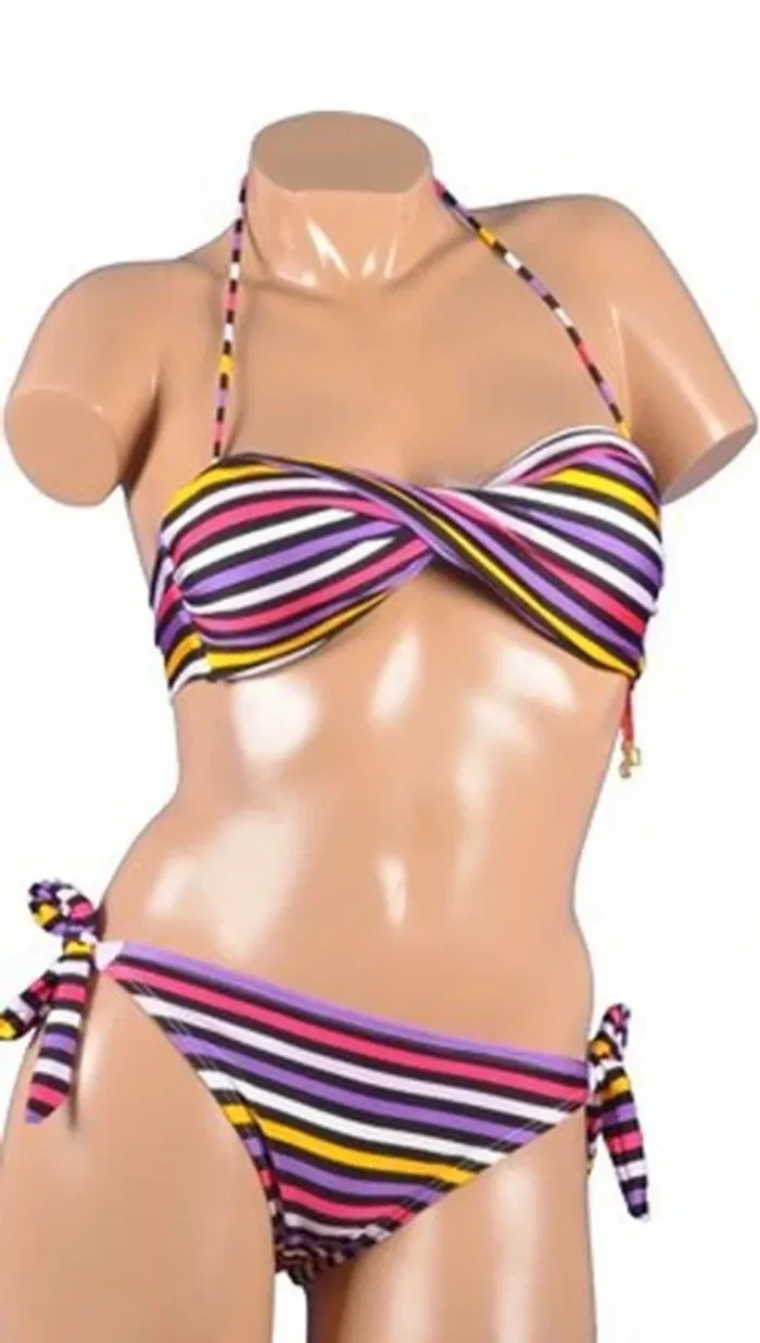 Maillot de bain femme bandeau multi color bretelles détachables taille L Neuf
