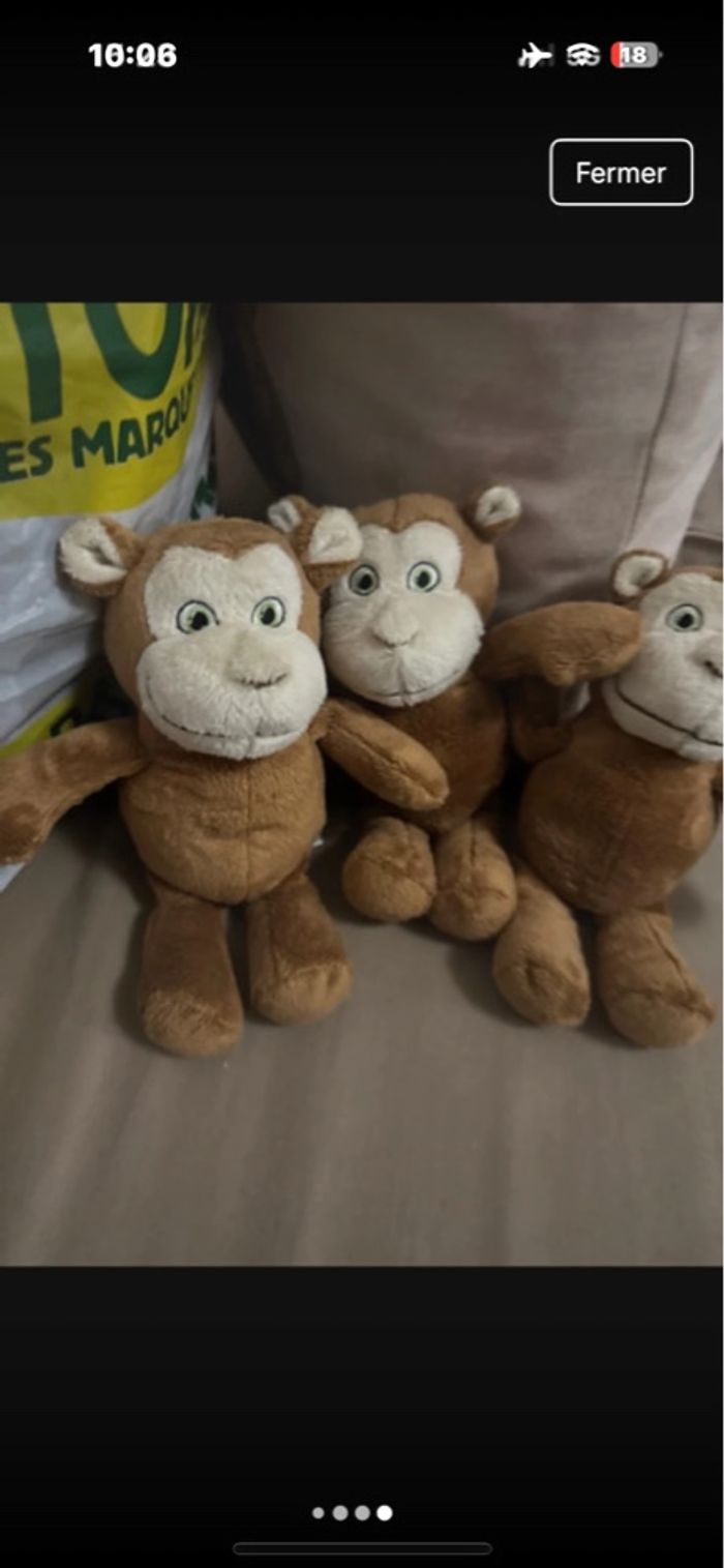 lot 3 peluches singe très bon état idéal triple - photo numéro 4