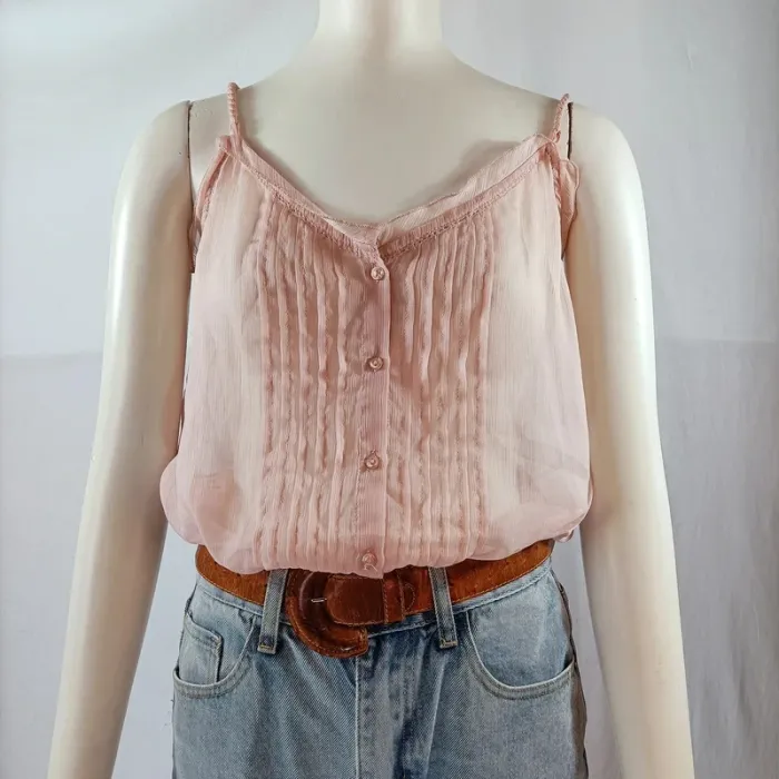 Top rose poudré Mango à bretelles S fluide et plissé - photo numéro 5