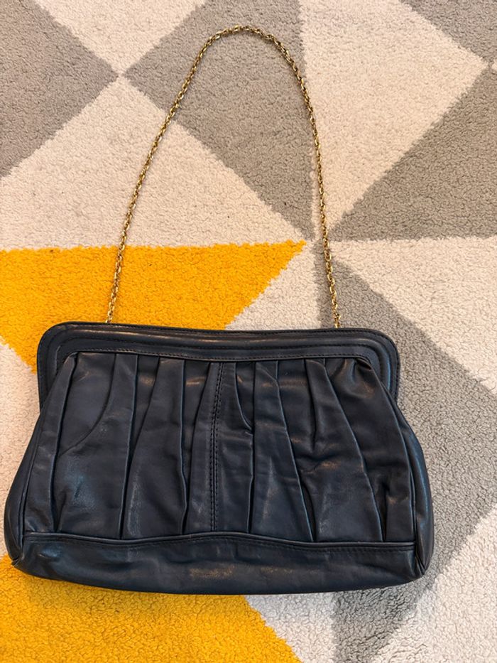 Sac en cuir bleu marine vintage - photo numéro 3