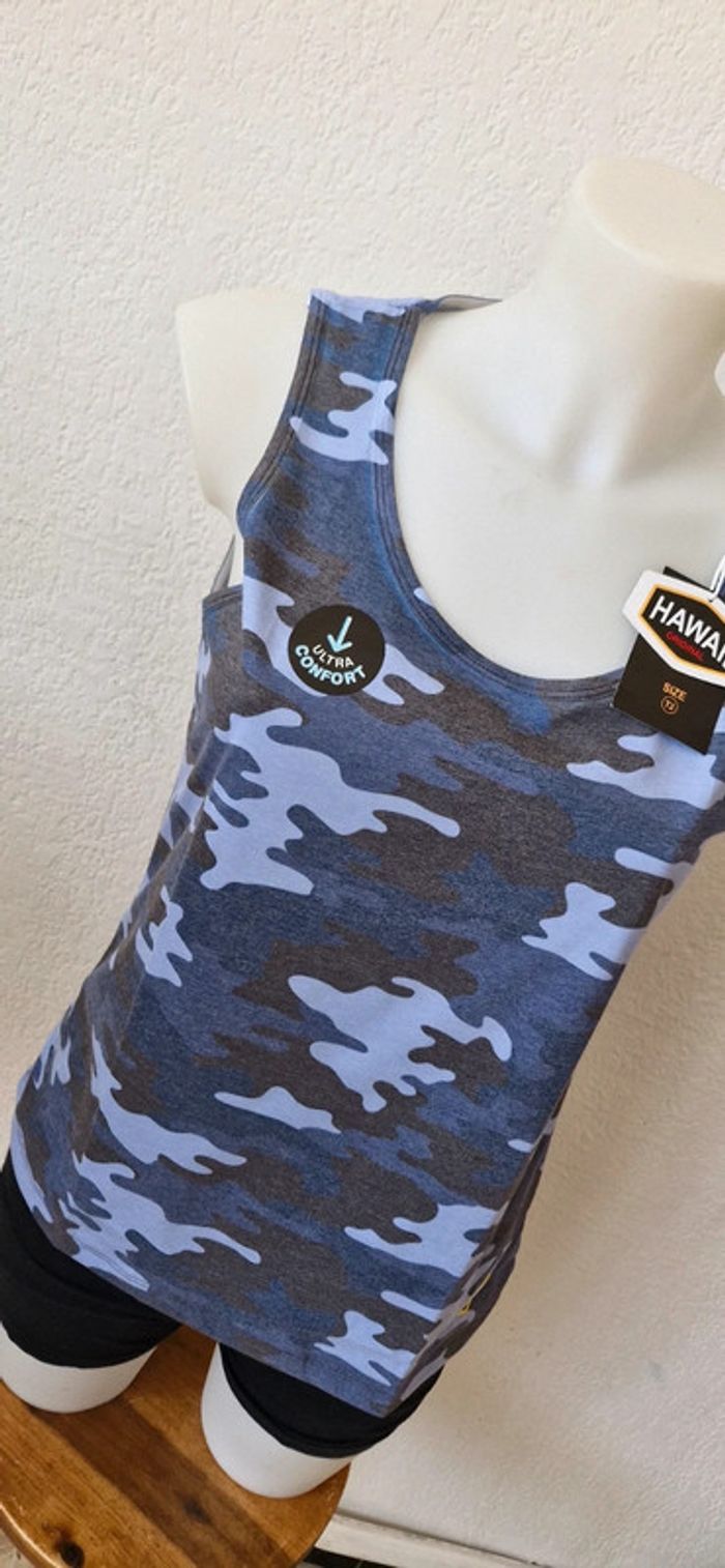 🧡 Débardeur bleu camouflage pour femme taille M - photo numéro 3
