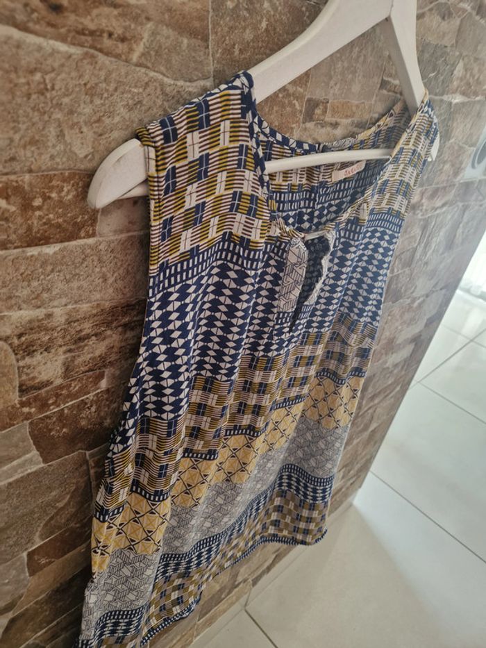 t shirt haut bleu jaune blanc taille 46 marque camaieu - photo numéro 4