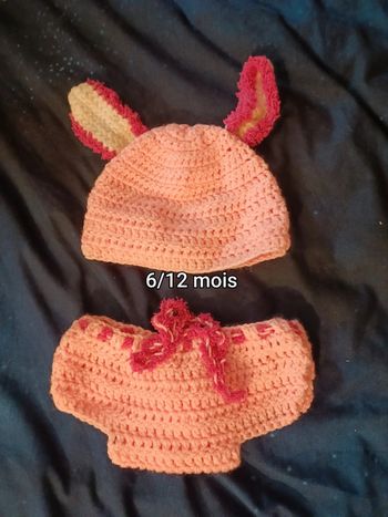 Petit ensemble en laine crochet cochon 6/12 mois