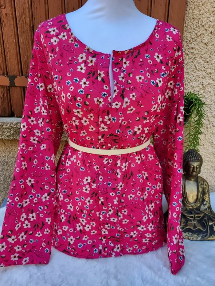 Blouse fleuri fluide rose multicolore taille 48