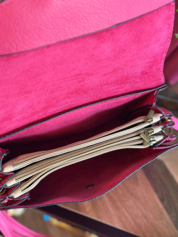 Sac en cuir rose Borse in Pelle – Bandoulière ajustable porté épaule - photo numéro 4