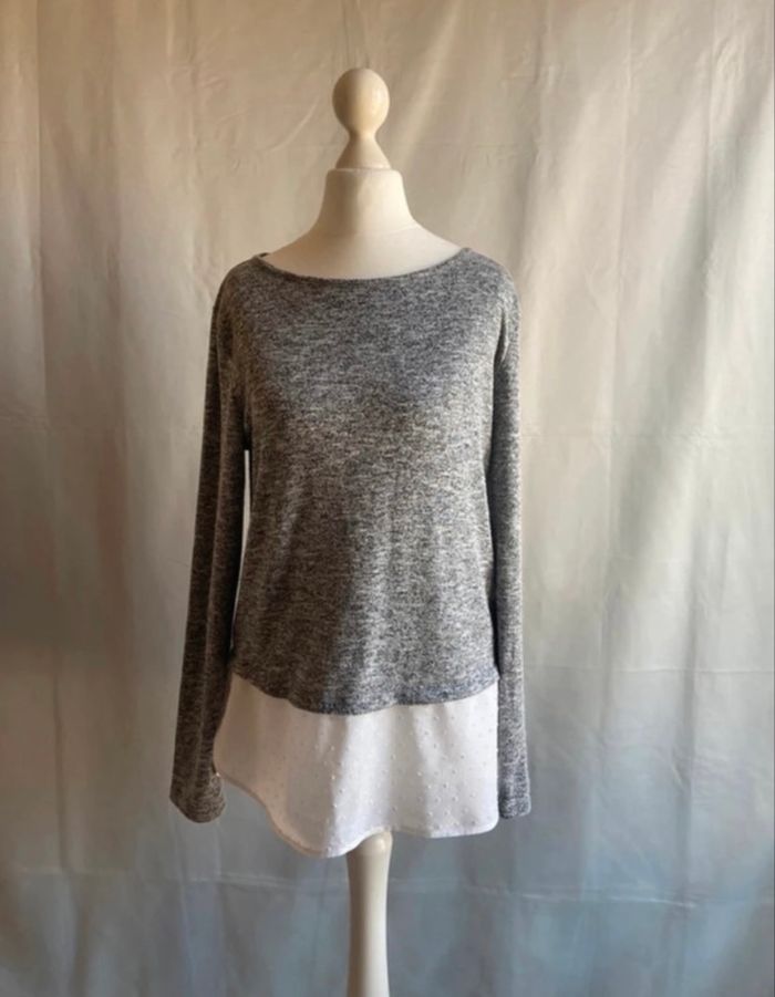Pull chiné noir et blanc Fashion Express taille 38 / M - photo numéro 1