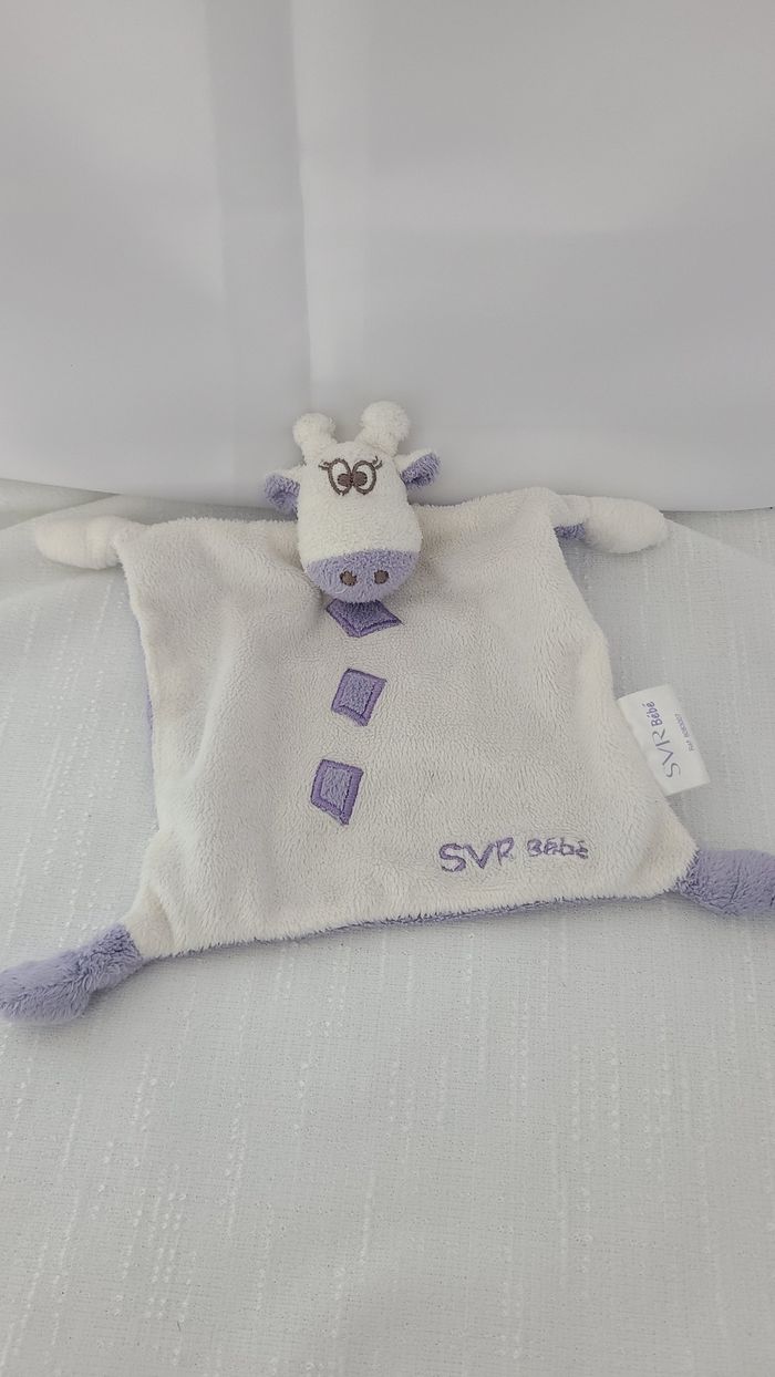 Doudou plat vache blanche mauve SVR