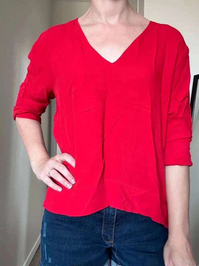 Blouse légère col V rouge vif - Taille 38 - Neuf sans étiquette - photo numéro 7