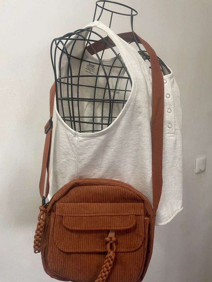 Mini Sac Bandoulière marron en Velours Côtelé pour Femme - photo numéro 7