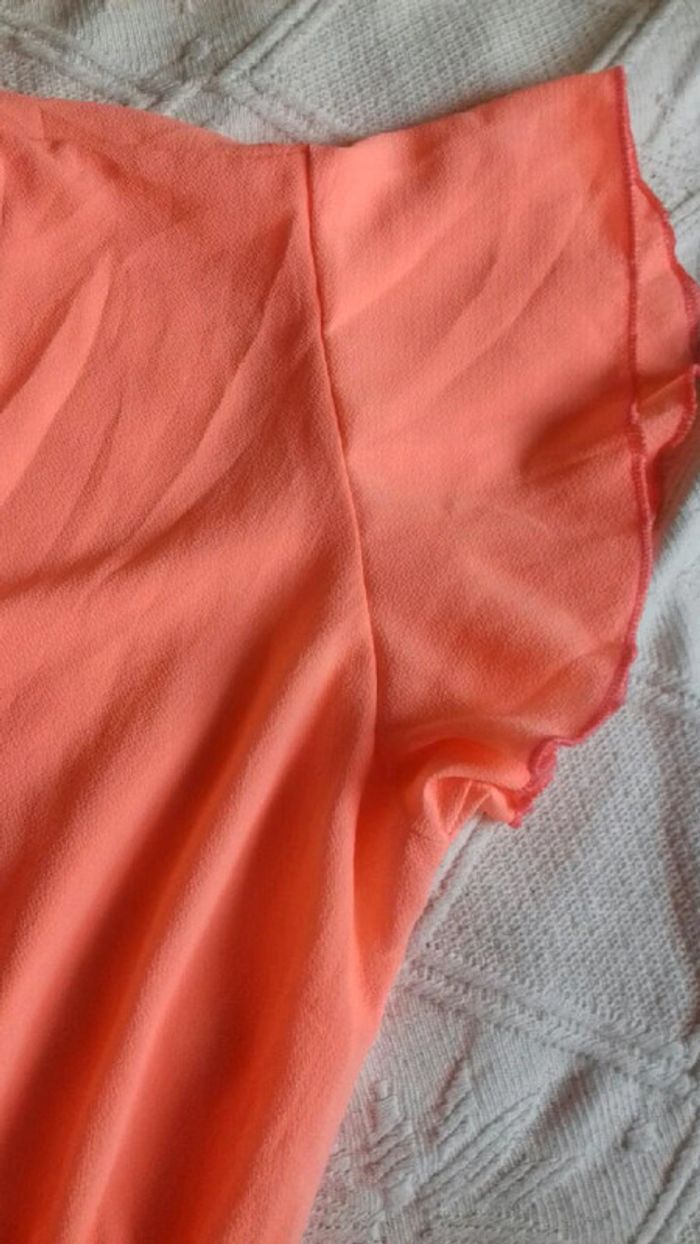 Robe orangée élastane décolleté croisé volants taille 40 - photo numéro 3