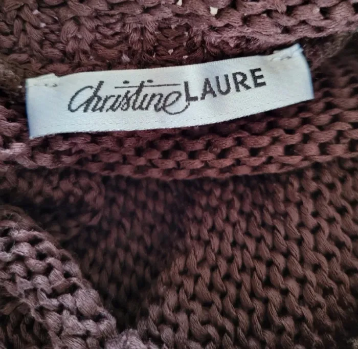 Pull à col V marron beige et blanc Christine Laure Taille 4 ou 42 - photo numéro 8