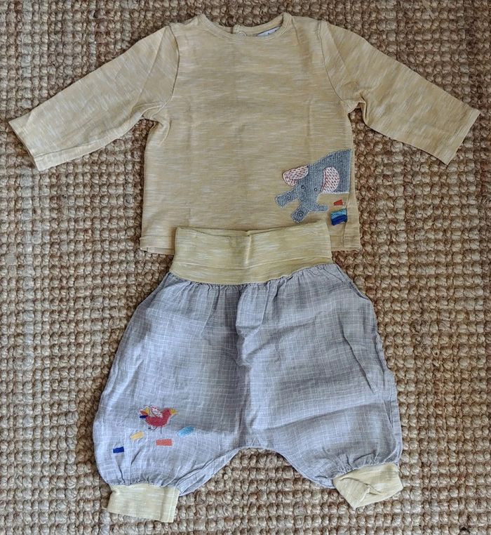 Ensemble 2 pantalons-t.shirt Moulin Roty les Papoums 3 mois - photo numéro 2