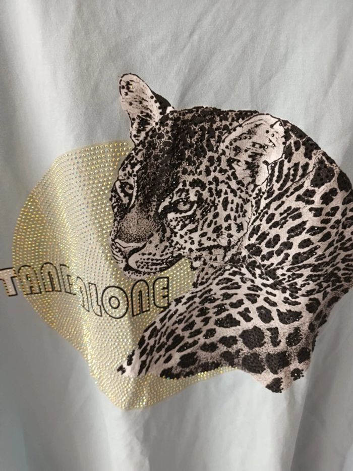 T-shirt taille s m attrait tigre avec strass bleu - photo numéro 2
