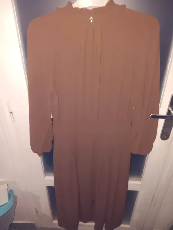 Robe longue taille S vintage marron à manches longues élégante - photo numéro 3