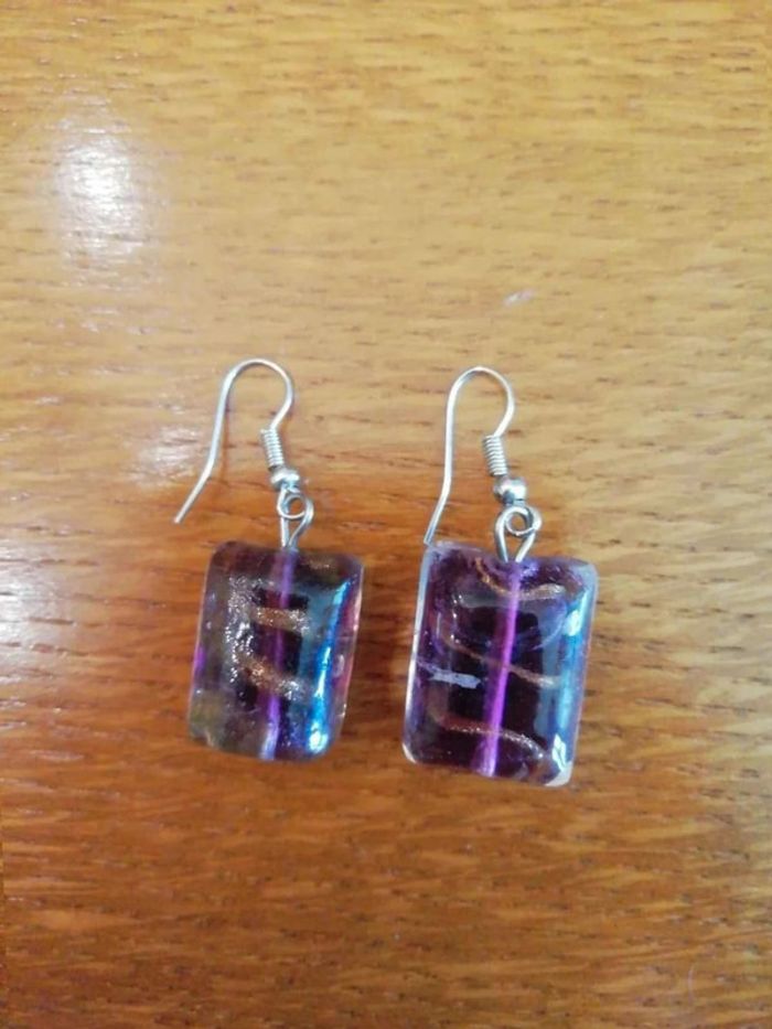 Boucles  d'oreilles tablette  chocolat  pailleté - photo numéro 3