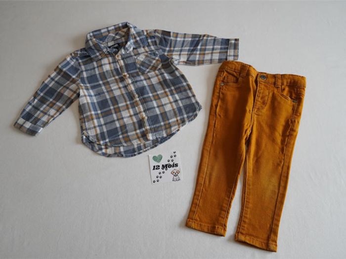 Lot n°2 : 8 Vêtements Garçon 12 mois : 3 Pantalons + 1 salopette + 4 Hauts - photo numéro 5