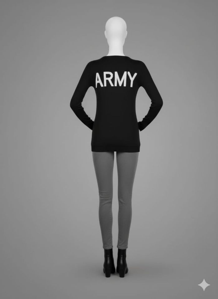 Pull Noir Tendance avec Inscription "ARMY" - Col V Boutonné - photo numéro 2