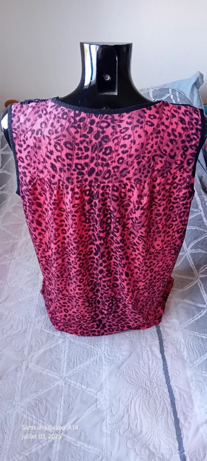 Tunique débardeur longue motif léopard avec broderies fuschia et noir femme XXL - photo numéro 6