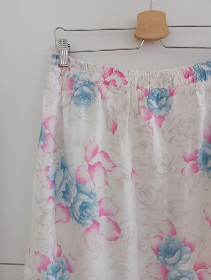 Jupe vintage viscose écrue fleurs bleu/rose - photo numéro 5