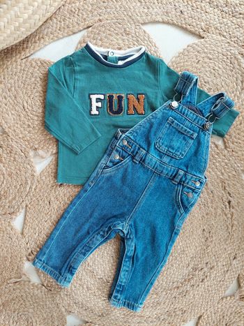 Ensemble salopette Kiabi et T-shirt manches longues TAO garçon 9 mois