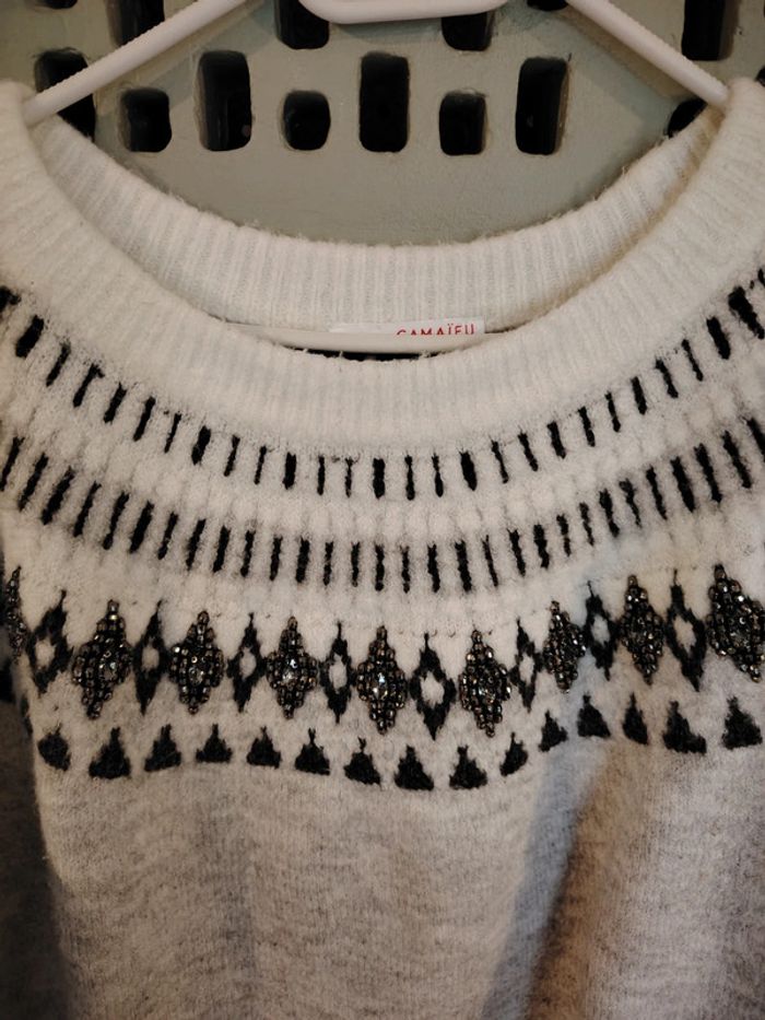 Pull blanc gris Camaïeu - photo numéro 3